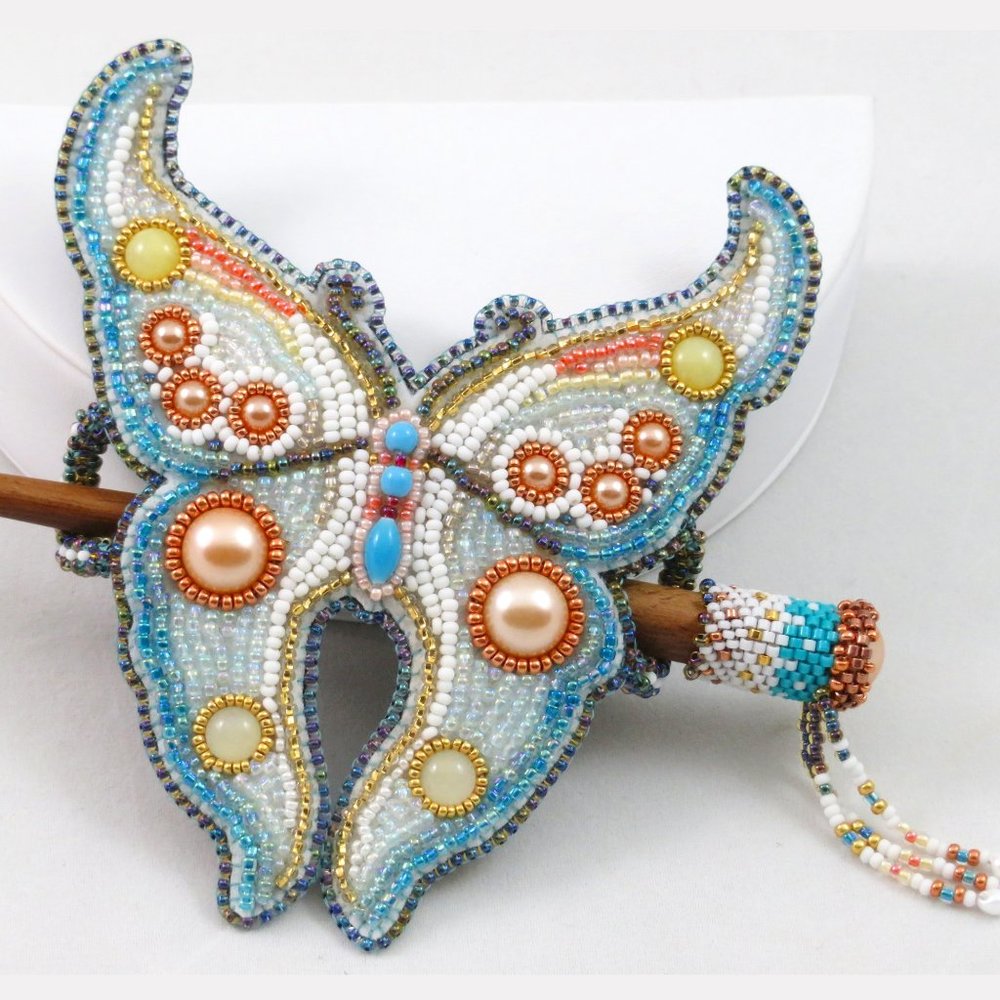 Beaded butterfly art nouveau hair ornament
